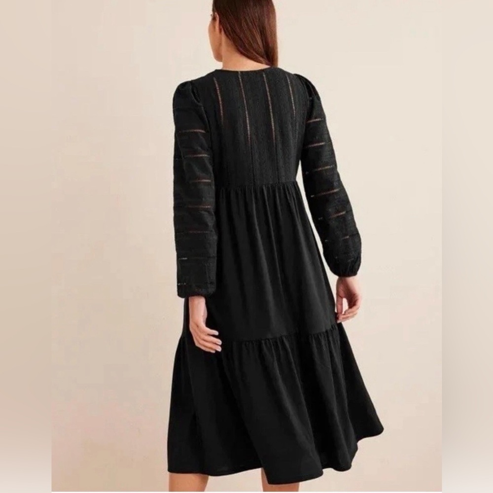 Boden Women’s Woven Mix Midi Broderie Jersey Dress 4R Black Peasant 4 Embroidery - Picture 3 of 10